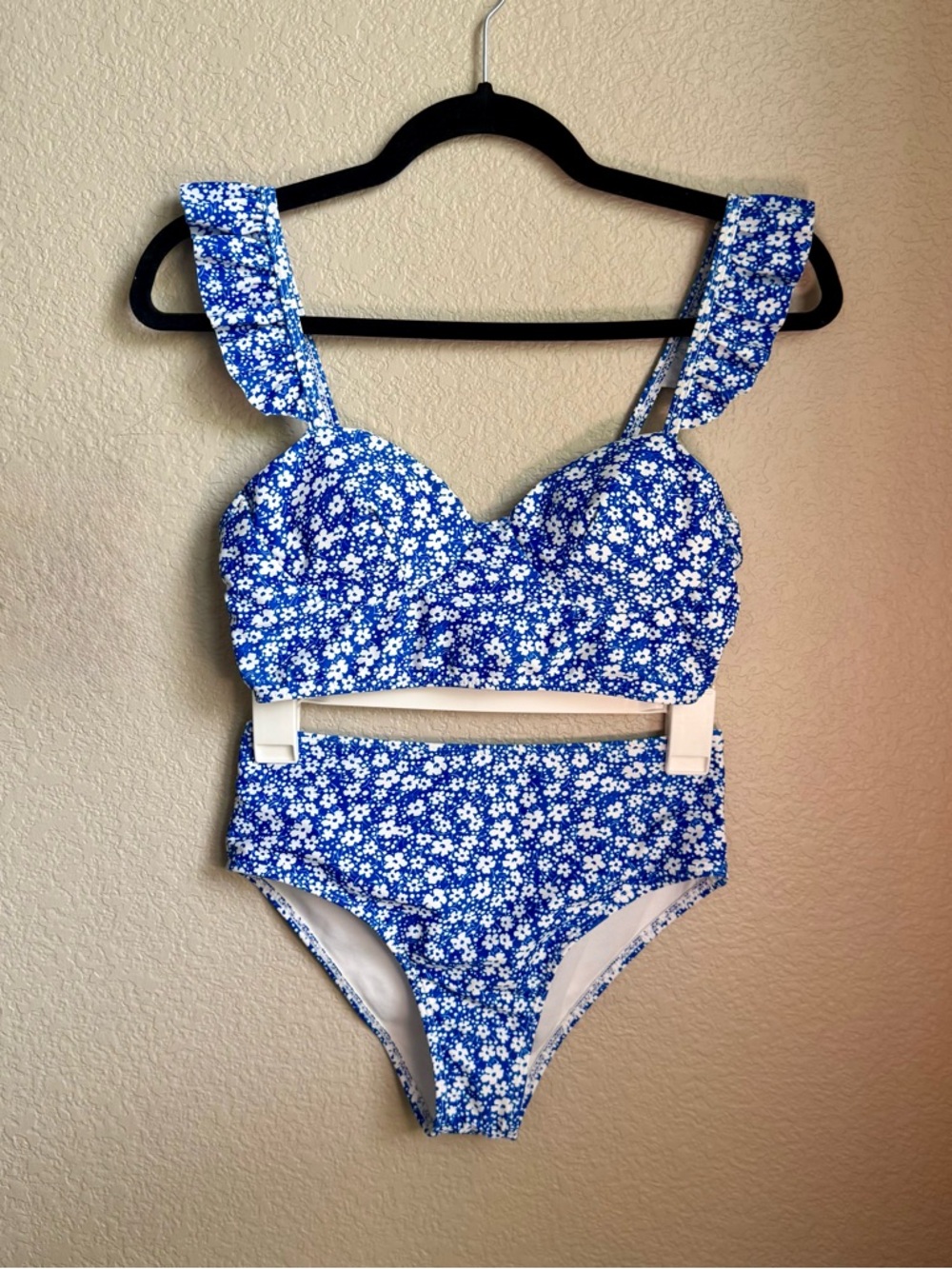 Blue Floral High-Waist Bikini Set Sz S